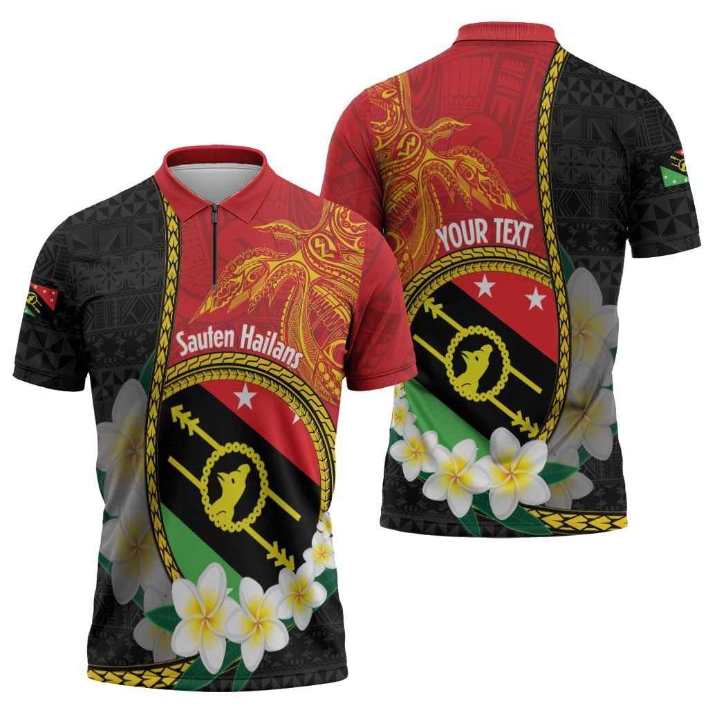 Personalised PNG Sauten Hailans Zipper Polo Shirt Papua New Guinea Plumeria Melanesian Pattern LT14 - Polynesian Pride