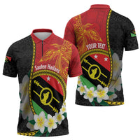 Personalised PNG Sauten Hailans Zipper Polo Shirt Papua New Guinea Plumeria Melanesian Pattern LT14 - Polynesian Pride