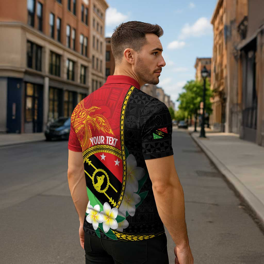 Personalised PNG Sauten Hailans Zipper Polo Shirt Papua New Guinea Plumeria Melanesian Pattern LT14 - Polynesian Pride