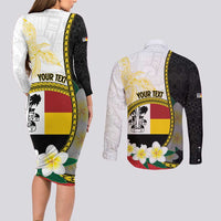 Personalised PNG Madang Provins Couples Matching Long Sleeve Bodycon Dress and Long Sleeve Button Shirt Papua New Guinea Plumeria Melanesian Pattern LT14 - Polynesian Pride