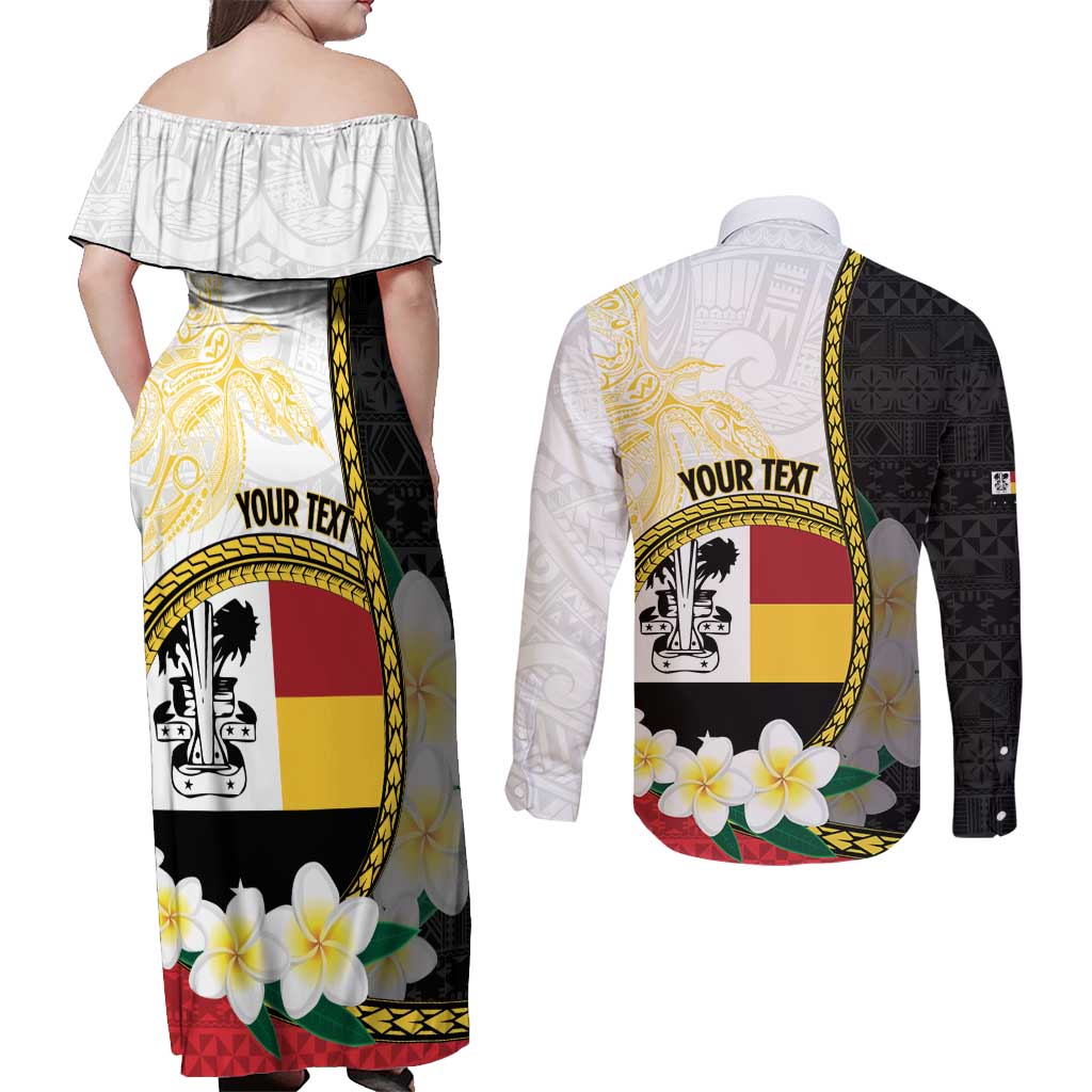 Personalised PNG Madang Provins Couples Matching Off Shoulder Maxi Dress and Long Sleeve Button Shirt Papua New Guinea Plumeria Melanesian Pattern LT14 - Polynesian Pride
