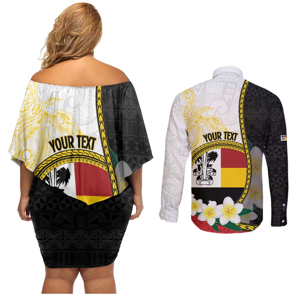 Personalised PNG Madang Provins Couples Matching Off Shoulder Short Dress and Long Sleeve Button Shirt Papua New Guinea Plumeria Melanesian Pattern LT14 - Polynesian Pride