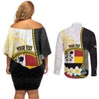 Personalised PNG Madang Provins Couples Matching Off Shoulder Short Dress and Long Sleeve Button Shirt Papua New Guinea Plumeria Melanesian Pattern LT14 - Polynesian Pride