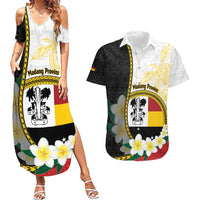 Personalised PNG Madang Provins Couples Matching Summer Maxi Dress and Hawaiian Shirt Papua New Guinea Plumeria Melanesian Pattern LT14 White - Polynesian Pride