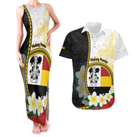 Personalised PNG Madang Provins Couples Matching Tank Maxi Dress and Hawaiian Shirt Papua New Guinea Plumeria Melanesian Pattern LT14 White - Polynesian Pride