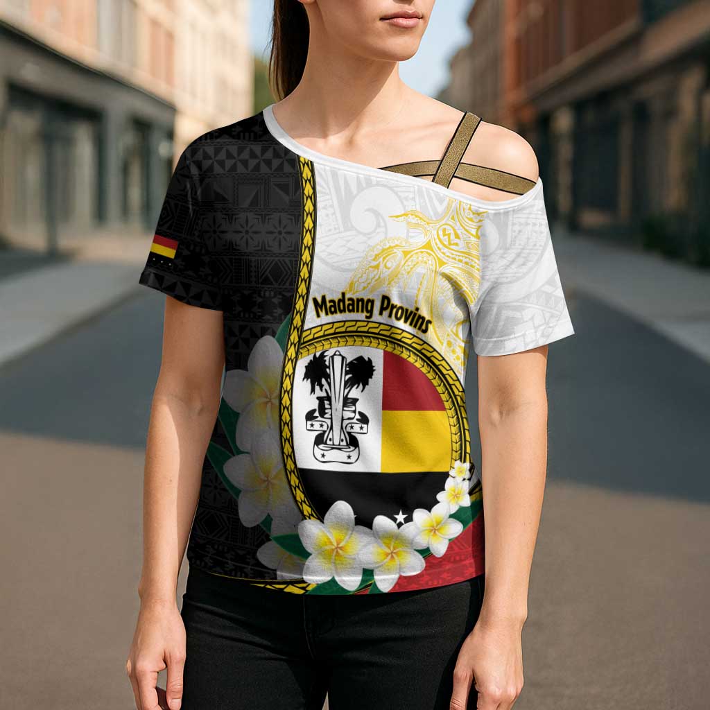 Personalised PNG Madang Provins Cross Shoulder Shirt Papua New Guinea Plumeria Melanesian Pattern LT14 - Polynesian Pride