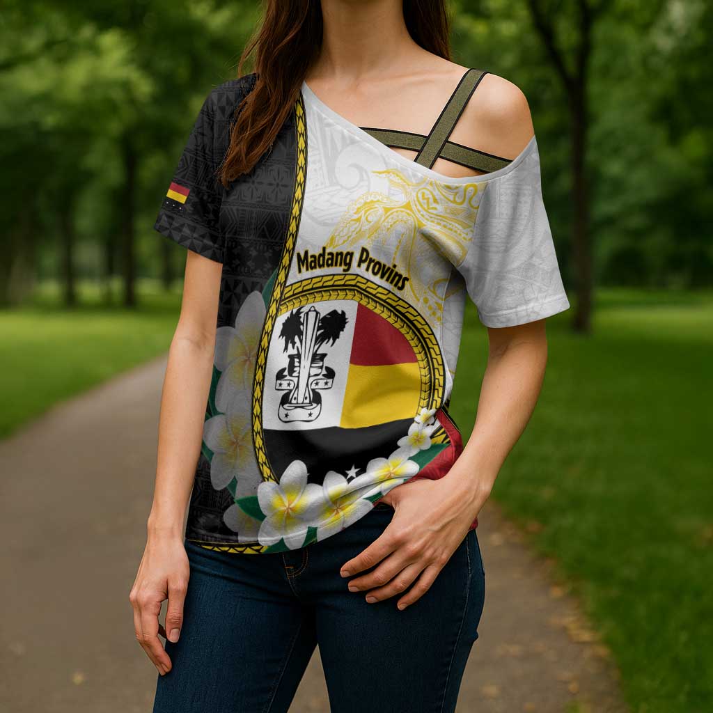 Personalised PNG Madang Provins Cross Shoulder Shirt Papua New Guinea Plumeria Melanesian Pattern LT14 - Polynesian Pride
