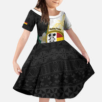 Personalised PNG Madang Provins Family Matching Off The Shoulder Long Sleeve Dress and Hawaiian Shirt Papua New Guinea Plumeria Melanesian Pattern LT14 Daughter's Dress White - Polynesian Pride