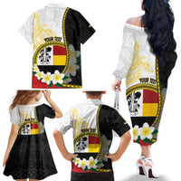 Personalised PNG Madang Provins Family Matching Off The Shoulder Long Sleeve Dress and Hawaiian Shirt Papua New Guinea Plumeria Melanesian Pattern LT14 - Polynesian Pride