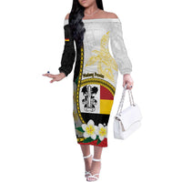 Personalised PNG Madang Provins Family Matching Off The Shoulder Long Sleeve Dress and Hawaiian Shirt Papua New Guinea Plumeria Melanesian Pattern LT14 Mom's Dress White - Polynesian Pride