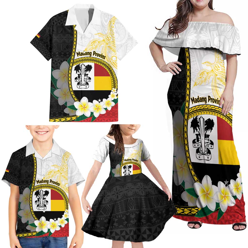 Personalised PNG Madang Provins Family Matching Off Shoulder Maxi Dress and Hawaiian Shirt Papua New Guinea Plumeria Melanesian Pattern LT14 - Polynesian Pride