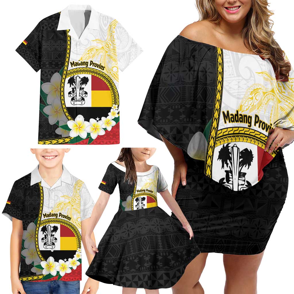 Personalised PNG Madang Provins Family Matching Off Shoulder Short Dress and Hawaiian Shirt Papua New Guinea Plumeria Melanesian Pattern LT14 - Polynesian Pride