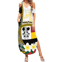 Personalised PNG Madang Provins Family Matching Summer Maxi Dress and Hawaiian Shirt Papua New Guinea Plumeria Melanesian Pattern LT14 Mom's Dress White - Polynesian Pride