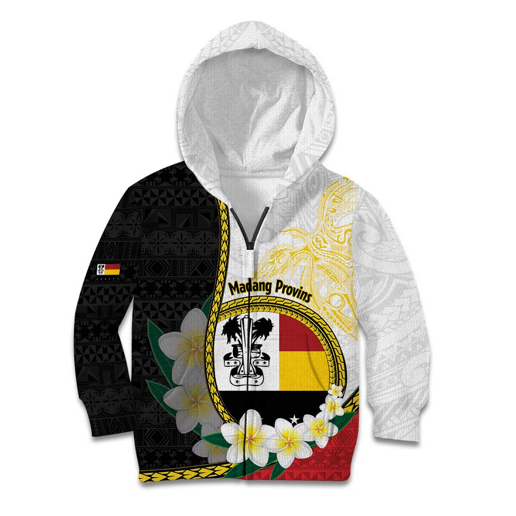 Personalised PNG Madang Provins Kid Hoodie Papua New Guinea Plumeria Melanesian Pattern LT14 Zip Hoodie White - Polynesian Pride