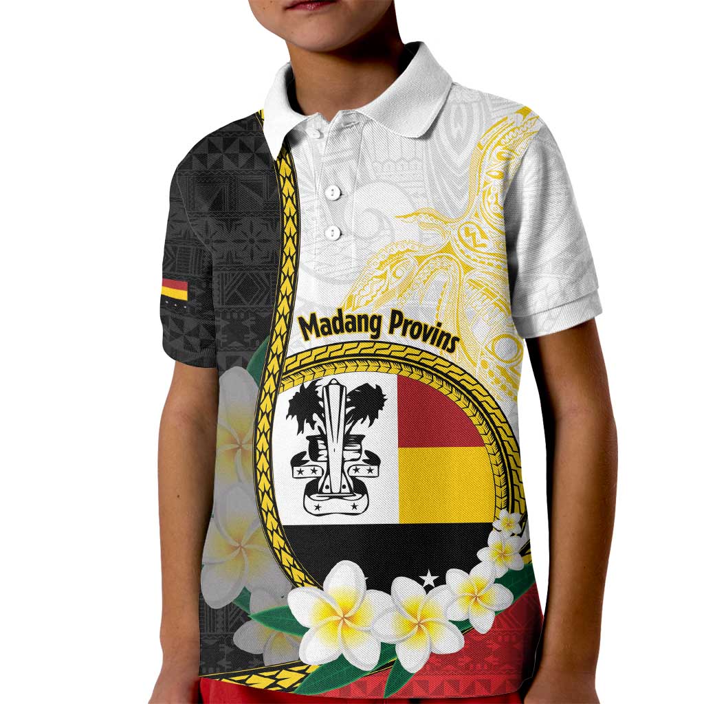 Personalised PNG Madang Provins Kid Polo Shirt Papua New Guinea Plumeria Melanesian Pattern LT14 Kid White - Polynesian Pride