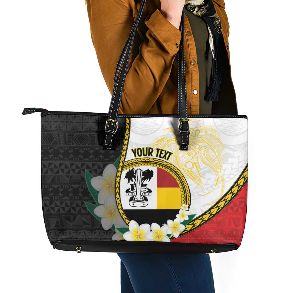 Personalised PNG Madang Provins Leather Tote Bag Papua New Guinea Plumeria Melanesian Pattern LT14 - Polynesian Pride