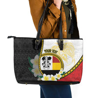Personalised PNG Madang Provins Leather Tote Bag Papua New Guinea Plumeria Melanesian Pattern LT14 - Polynesian Pride