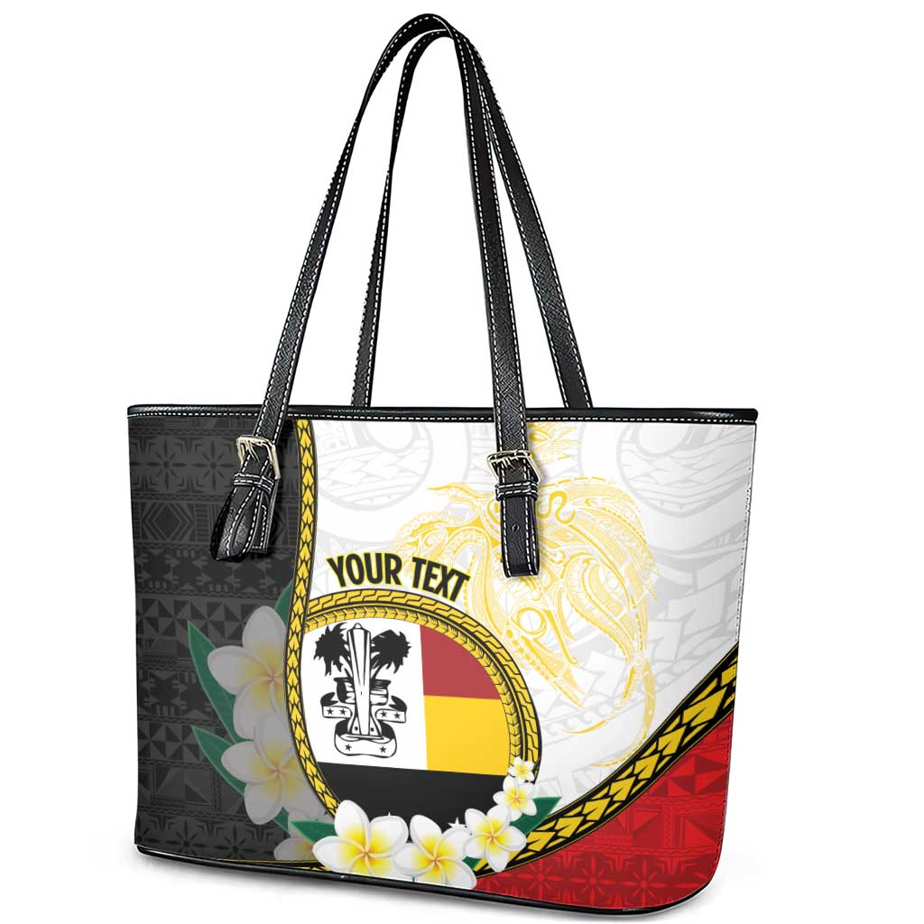 Personalised PNG Madang Provins Leather Tote Bag Papua New Guinea Plumeria Melanesian Pattern LT14 - Polynesian Pride