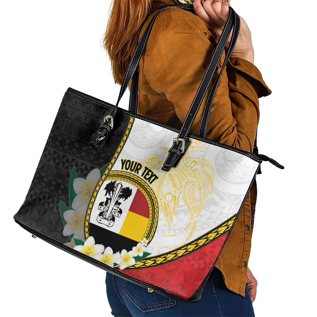 Personalised PNG Madang Provins Leather Tote Bag Papua New Guinea Plumeria Melanesian Pattern LT14 - Polynesian Pride