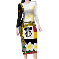 Personalised PNG Madang Provins Long Sleeve Bodycon Dress Papua New Guinea Plumeria Melanesian Pattern LT14 Long Dress White - Polynesian Pride