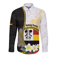 Personalised PNG Madang Provins Long Sleeve Button Shirt Papua New Guinea Plumeria Melanesian Pattern LT14 Unisex White - Polynesian Pride