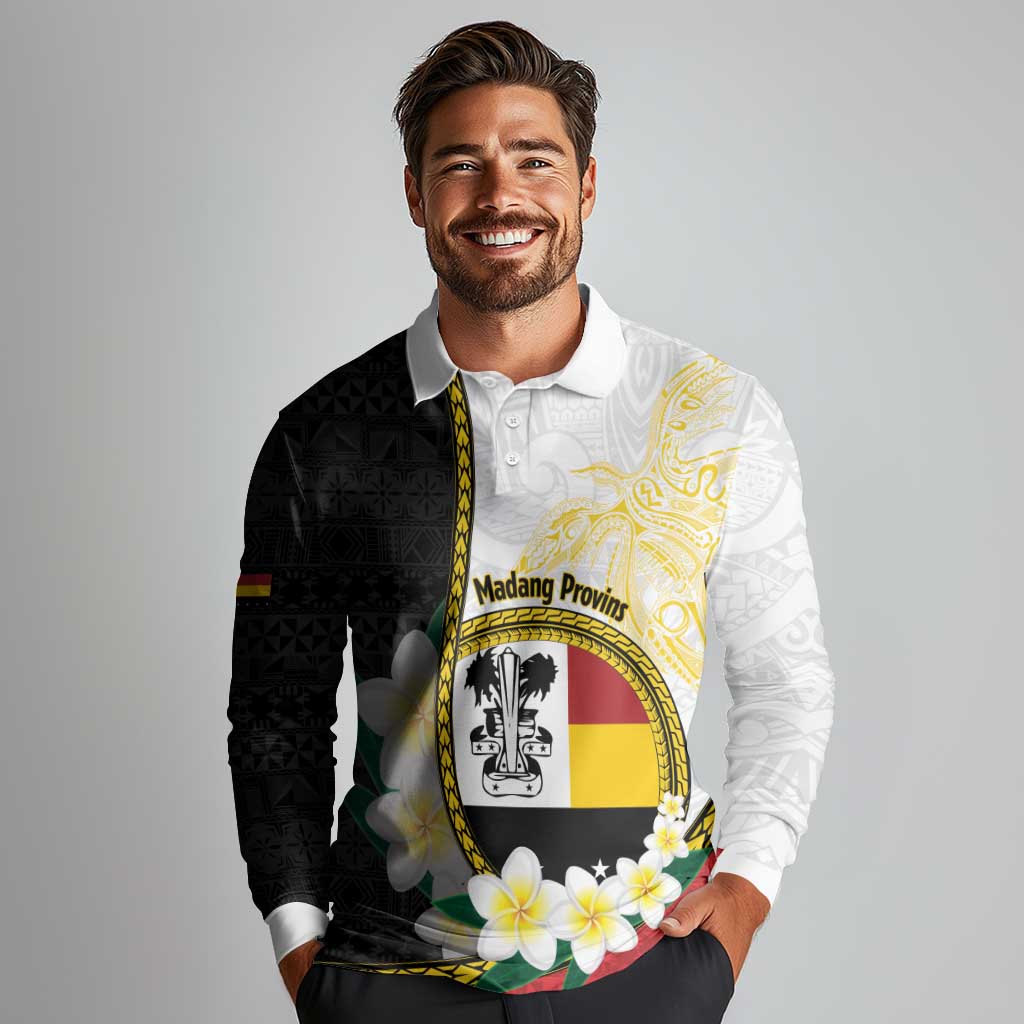 Personalised PNG Madang Provins Long Sleeve Polo Shirt Papua New Guinea Plumeria Melanesian Pattern LT14 - Polynesian Pride
