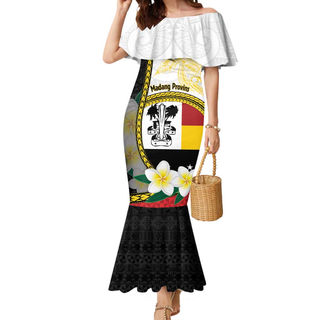 Personalised PNG Madang Provins Mermaid Dress Papua New Guinea Plumeria Melanesian Pattern LT14 Women White - Polynesian Pride