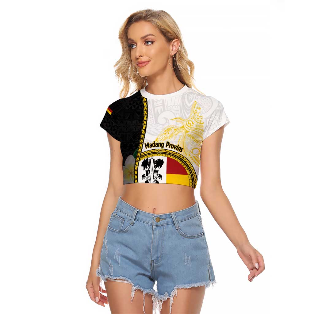 Personalised PNG Madang Provins Raglan Cropped T Shirt Papua New Guinea Plumeria Melanesian Pattern LT14 Female White - Polynesian Pride