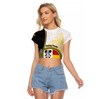 Personalised PNG Madang Provins Raglan Cropped T Shirt Papua New Guinea Plumeria Melanesian Pattern LT14 Female White - Polynesian Pride