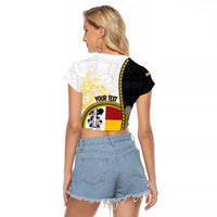 Personalised PNG Madang Provins Raglan Cropped T Shirt Papua New Guinea Plumeria Melanesian Pattern LT14 - Polynesian Pride