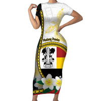 Personalised PNG Madang Provins Short Sleeve Bodycon Dress Papua New Guinea Plumeria Melanesian Pattern LT14 Long Dress White - Polynesian Pride