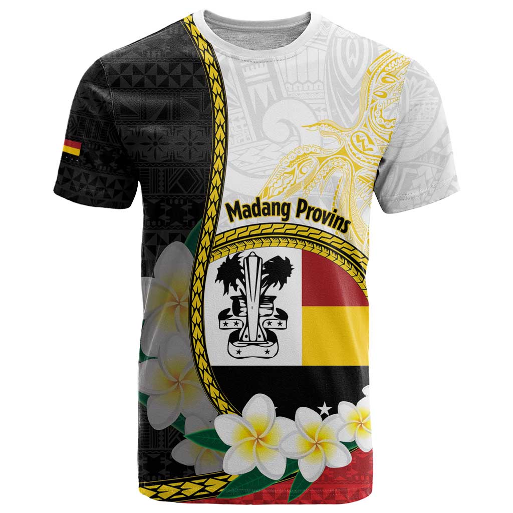 Personalised PNG Madang Provins T Shirt Papua New Guinea Plumeria Melanesian Pattern LT14 White - Polynesian Pride