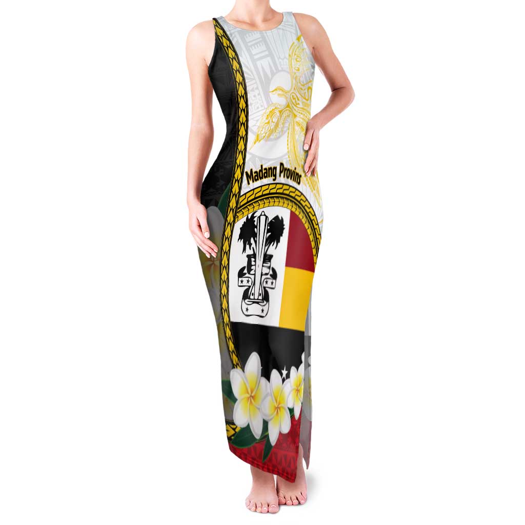 Personalised PNG Madang Provins Tank Maxi Dress Papua New Guinea Plumeria Melanesian Pattern LT14 Women White - Polynesian Pride