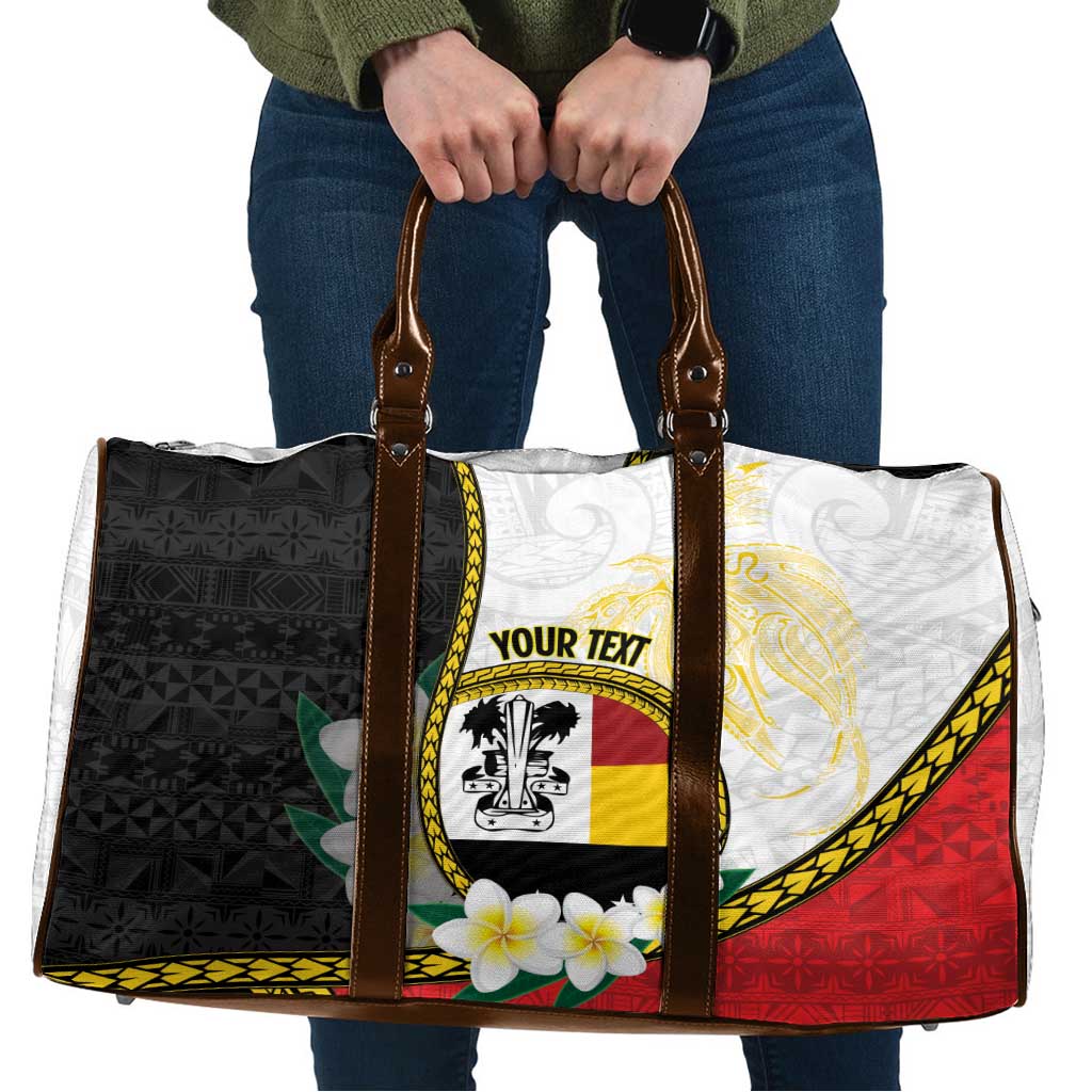Personalised PNG Madang Provins Travel Bag Papua New Guinea Plumeria Melanesian Pattern LT14 White - Polynesian Pride