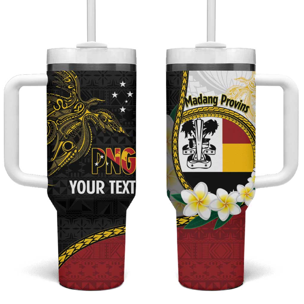 Personalised PNG Madang Provins Tumbler With Handle Papua New Guinea Plumeria Melanesian Pattern LT14 One Size: 40 oz White - Polynesian Pride