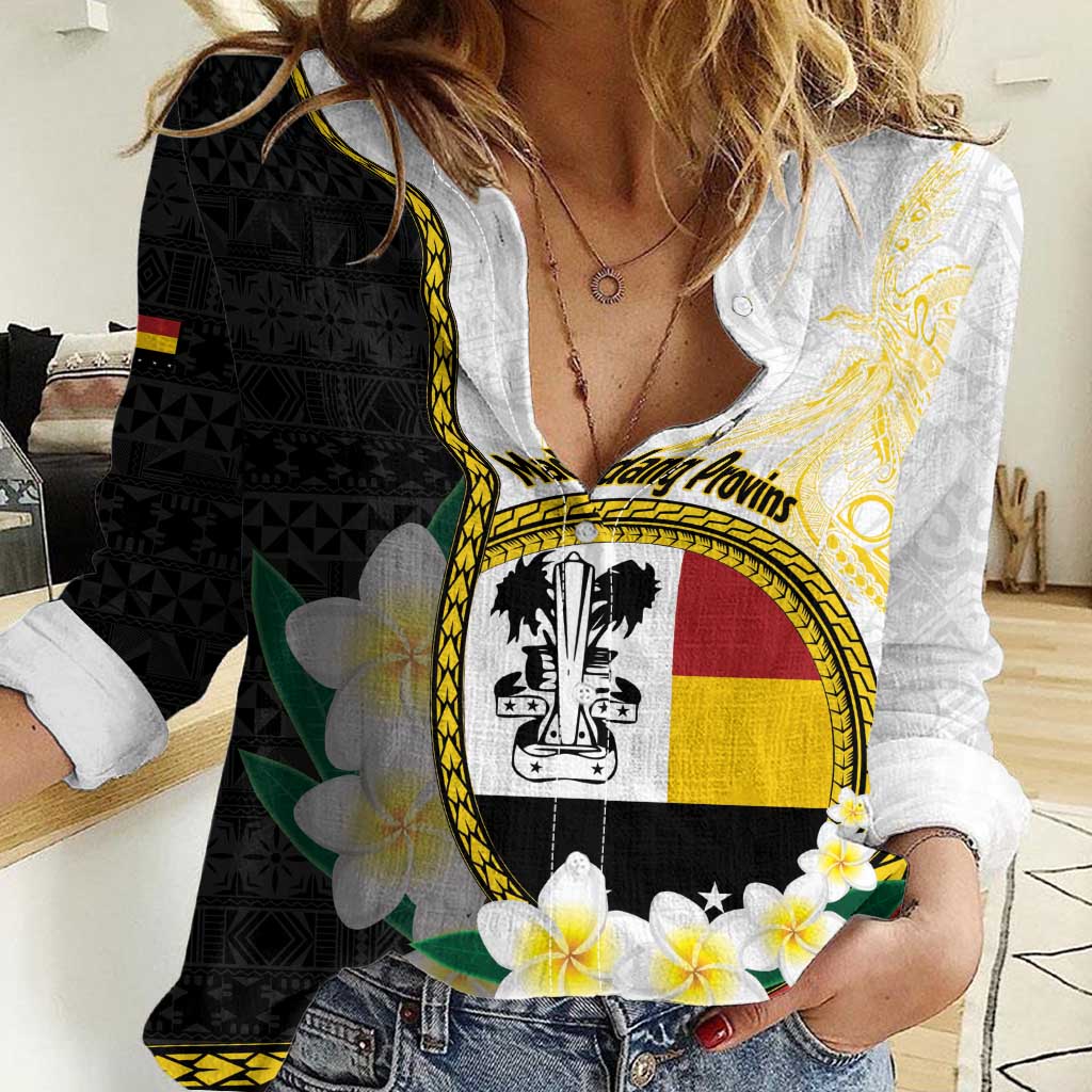 Personalised PNG Madang Provins Women Casual Shirt Papua New Guinea Plumeria Melanesian Pattern LT14 Female White - Polynesian Pride