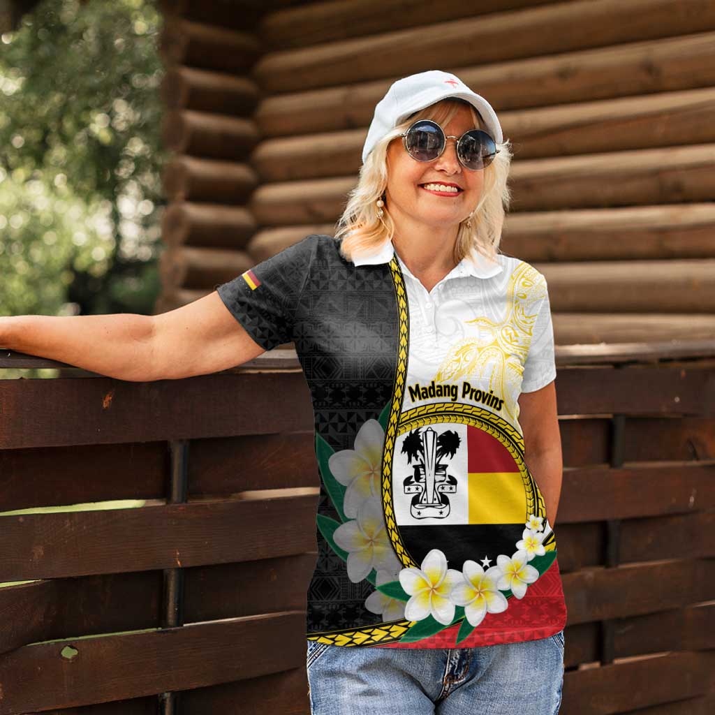 Personalised PNG Madang Provins Women Polo Shirt Papua New Guinea Plumeria Melanesian Pattern - Polynesian Pride