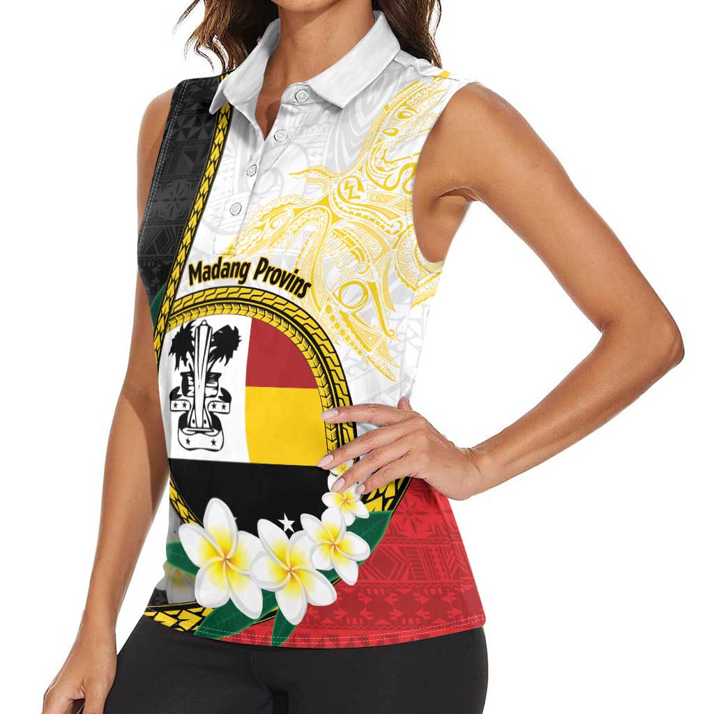 Personalised PNG Madang Provins Women Sleeveless Polo Shirt Papua New Guinea Plumeria Melanesian Pattern LT14 - Polynesian Pride