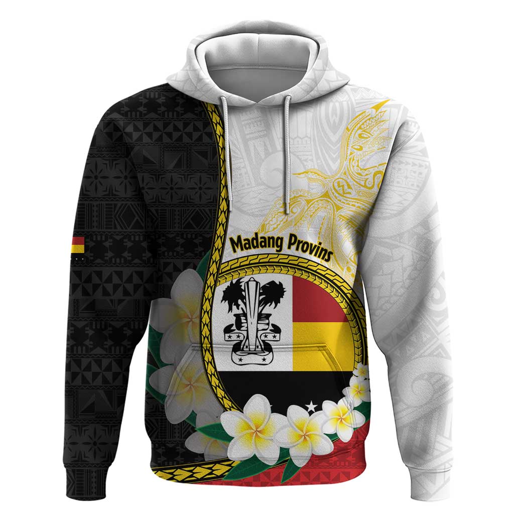 Personalised PNG Madang Provins Zip Hoodie Papua New Guinea Plumeria Melanesian Pattern LT14 Pullover Hoodie White - Polynesian Pride