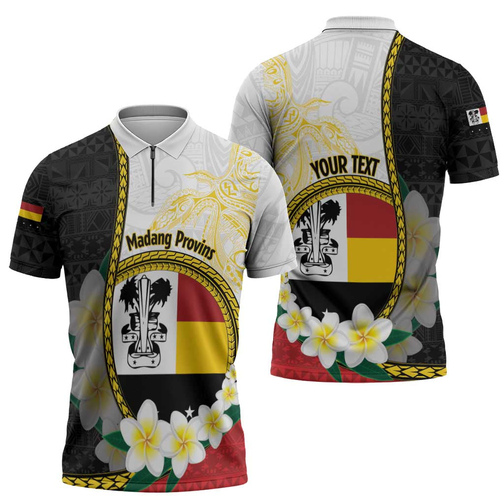 Personalised PNG Madang Provins Zipper Polo Shirt Papua New Guinea Plumeria Melanesian Pattern LT14 - Polynesian Pride