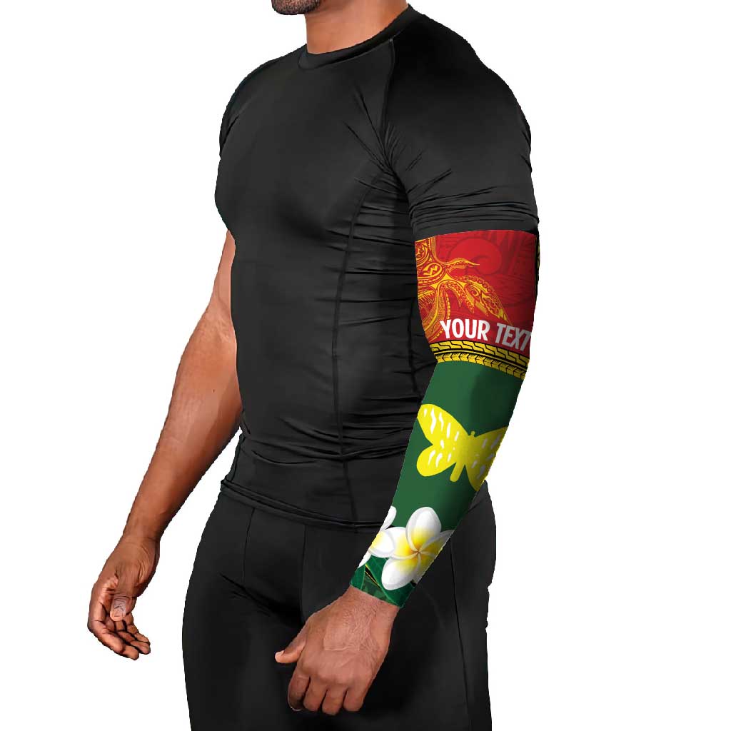 Personalised PNG Oro Provins Arm Sleeves Papua New Guinea Plumeria Melanesian Pattern - Polynesian Pride