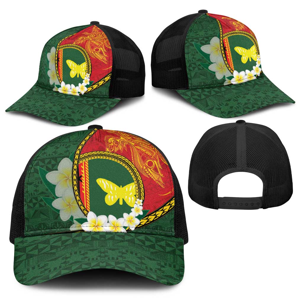 PNG Oro Provins Baseball Net Cap Papua New Guinea Plumeria Melanesian Pattern - Polynesian Pride