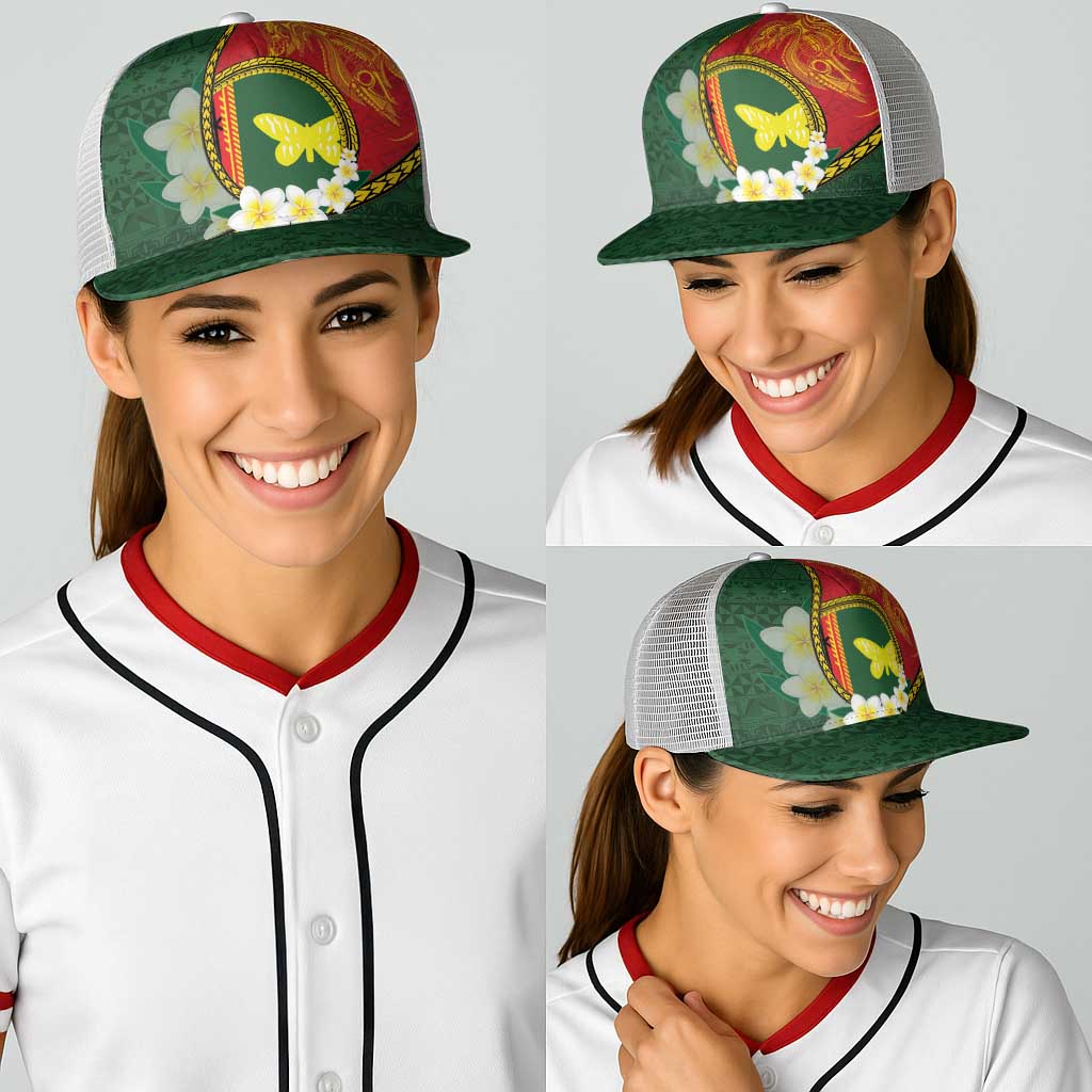 PNG Oro Provins Baseball Net Cap Papua New Guinea Plumeria Melanesian Pattern - Polynesian Pride