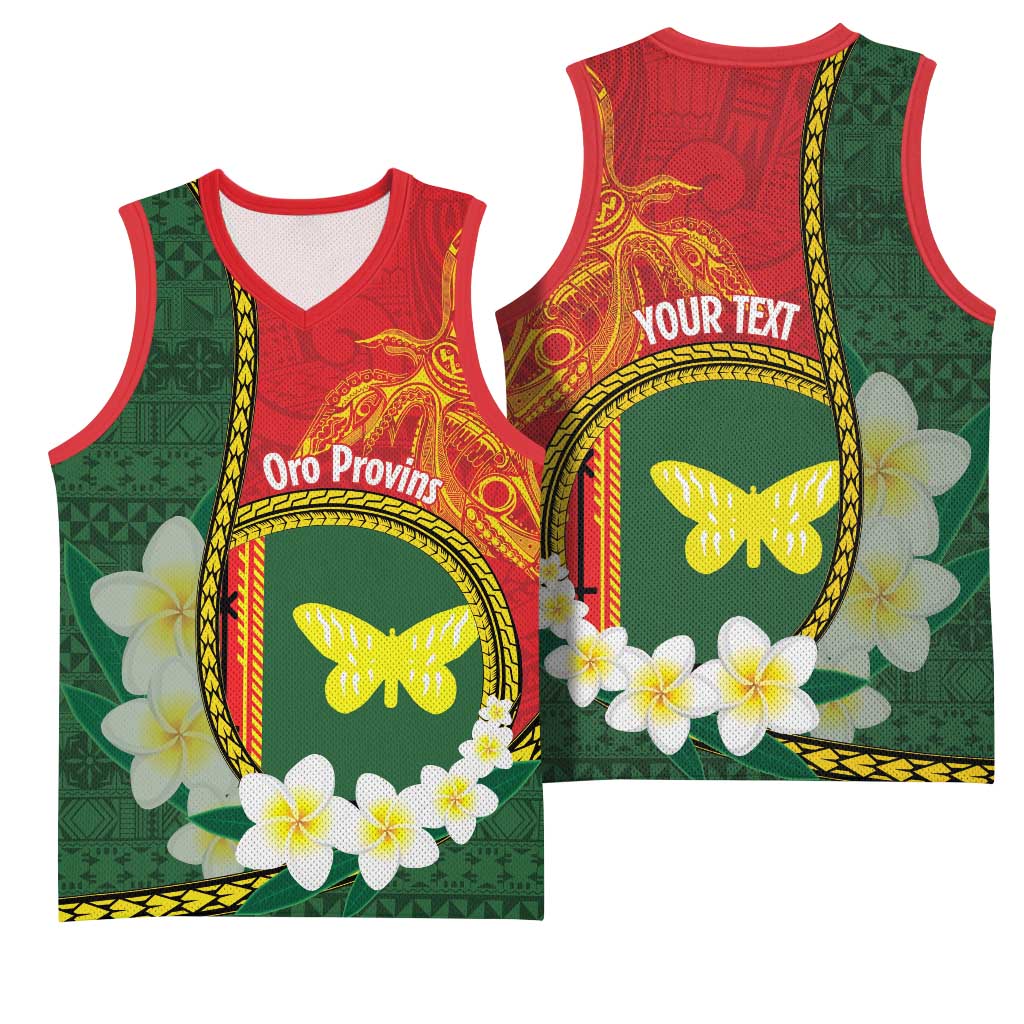 Personalised PNG Oro Provins Basketball Jersey Papua New Guinea Plumeria Melanesian Pattern LT14 - Polynesian Pride