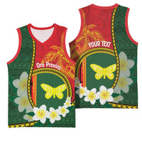 Personalised PNG Oro Provins Basketball Jersey Papua New Guinea Plumeria Melanesian Pattern LT14 - Polynesian Pride
