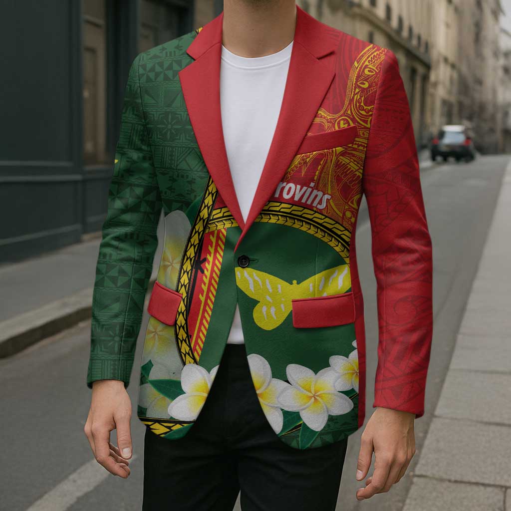 Personalised PNG Oro Provins Blazer Papua New Guinea Plumeria Melanesian Pattern - Polynesian Pride