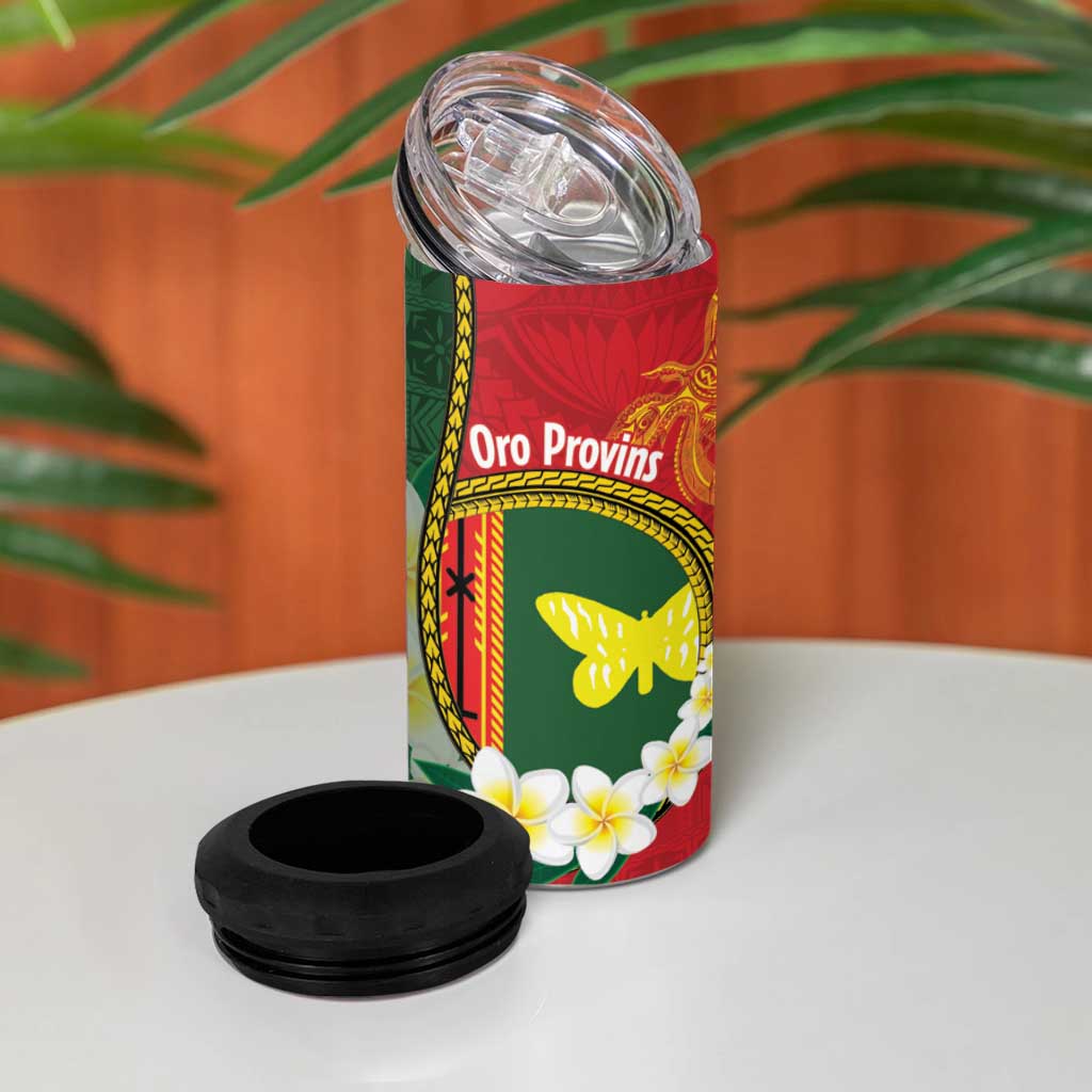 Personalised PNG Oro Provins 4 in 1 Can Cooler Tumbler Papua New Guinea Plumeria Melanesian Pattern LT14 - Polynesian Pride