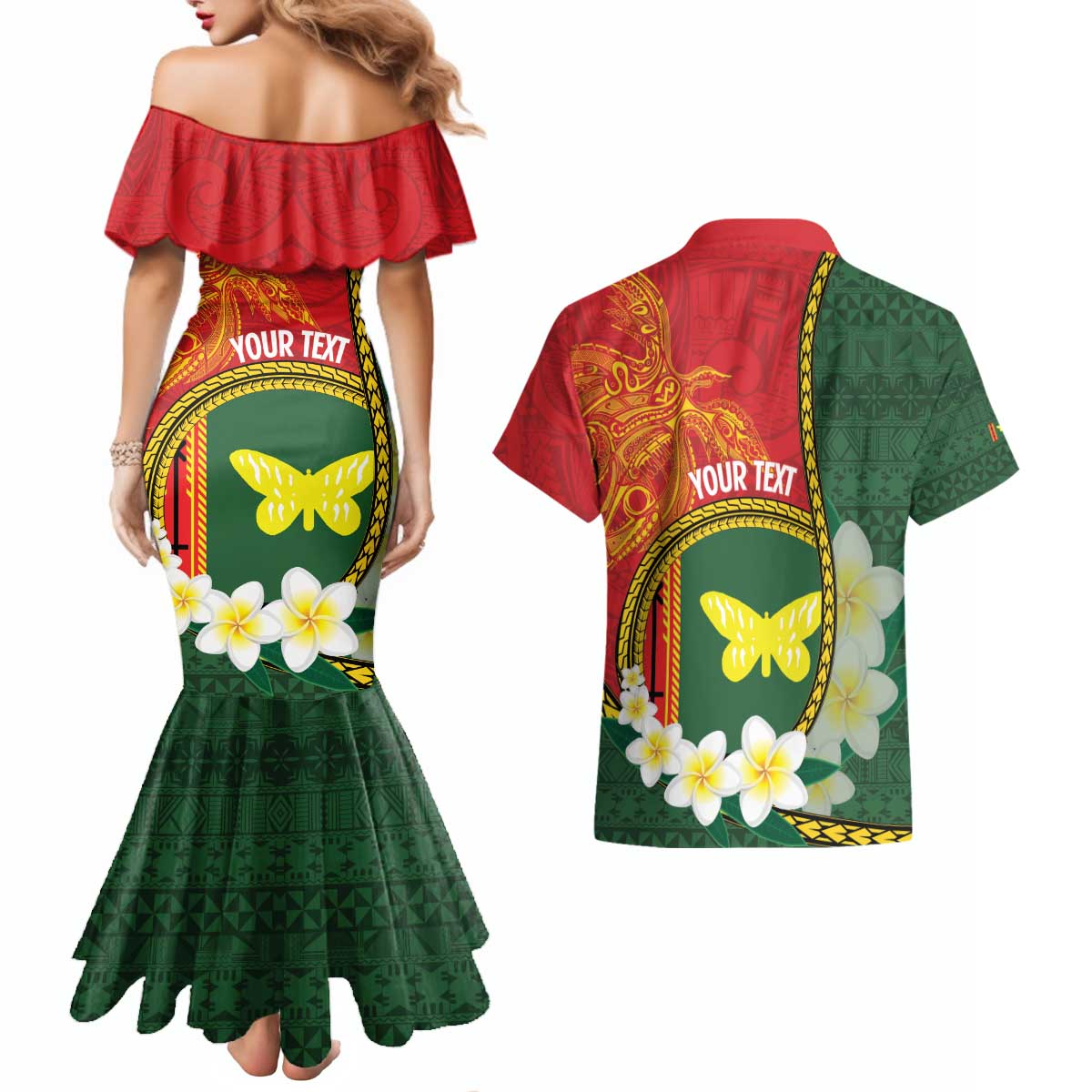 Personalised PNG Oro Provins Couples Matching Mermaid Dress and Hawaiian Shirt Papua New Guinea Plumeria Melanesian Pattern LT14 - Polynesian Pride