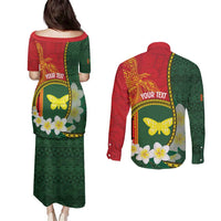 Personalised PNG Oro Provins Couples Matching Puletasi and Long Sleeve Button Shirt Papua New Guinea Plumeria Melanesian Pattern LT14 - Polynesian Pride