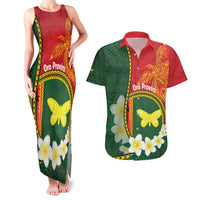 Personalised PNG Oro Provins Couples Matching Tank Maxi Dress and Hawaiian Shirt Papua New Guinea Plumeria Melanesian Pattern LT14 Green - Polynesian Pride